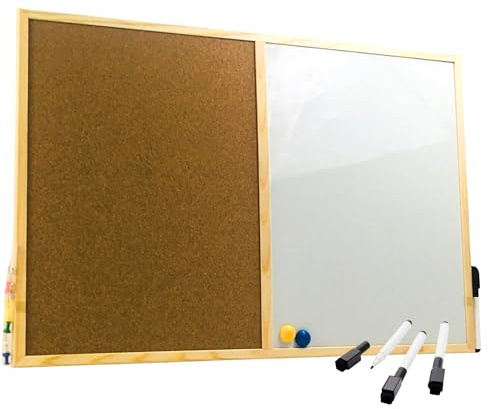 Pin Cork Board & Magnetic Whiteboard Dry Wipe White Memo & CorkBoard Combination