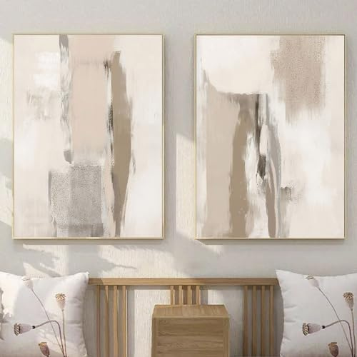 Gobeiuasy Abstract Beige Wall Art Set of 2 Beige Neutral Wall Art Minimalist Artwork for Walls Modern Abstract Artwork Neutral Minimalist Picture 16x24inchx2 No Frame