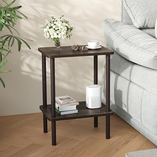APICIZON Beistelltisch Holz, 2 Tier Beistelltisch Eiche, Nachttisch Schmal, 40x30x52cm, Kleiner Beistelltische mit Stauraum, Beistelltische Schmal für Wohnzimmer, Schlafzimmer, Balkon