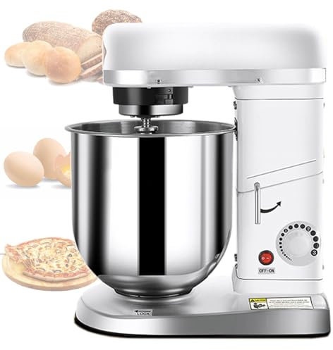 Batidora de pie, 7L/10L, 500W, Color Blanco, Profesional, con Bol de Acero Inoxidable, Gancho para Masa, batidor de Varillas y Varillas para Uso Comercial y doméstico, 7L