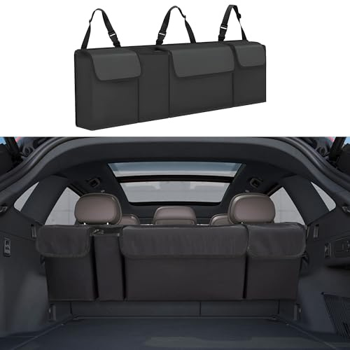 Tioollev Car Trunk Organizer, Backseat Hanging Large Storage with Adjustable Straps,Waterproof PVC Collapsible Cargo Bag, Car Interior Accessories for Auto SUV MPV (Black)