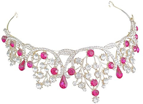 SAFIGLE Prinzessin Tiara Hochzeitsdiademe für die Braut Krone Kopfbedeckungen Braut Tiara Tiaras Dame Haarschmuck für die Braut Brautkopfschmuck für die Hochzeit Acryl Rosy