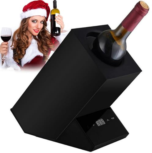 Drmoxin Wine Chiller Electric, Single Bottle Wine Cooler in Stainless Steel, 750ml Wine Bottle Chiller, Rapid Beverage, Champagne, Drink Chiller, for the Wine Lover,Black