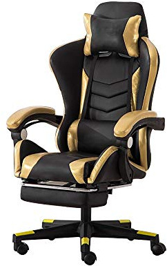 Silla ergonómica de oficina para juegos, respaldo alto, silla de deportes electrónicos con reposapiés ajustable y soporte lumbar, opciones multicolor (oro negro) para mayor comodidad y estilo