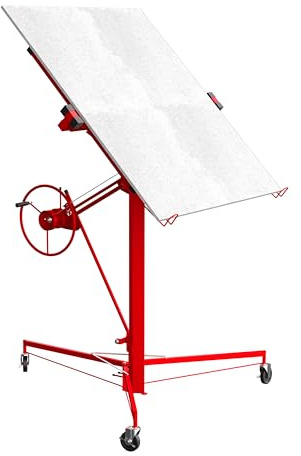 Mobile 11FT XXL Drywall Lift Hoist Panel Plaster Board Lift, 68KG Lifting Capacity Heavy Duty Drywall Lifter, Red
