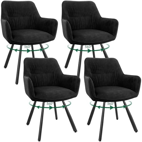 WAFTING Esszimmerstuhl 4er Set drehbar 360°, Polsterstuhl Samt, Schwarz | Armlehnstuhl drehbar,Moderner Stühle für Esszimmer,Küchenstuhl für Wohnzimmer,Arbeitszimmer,Schlafzimmer
