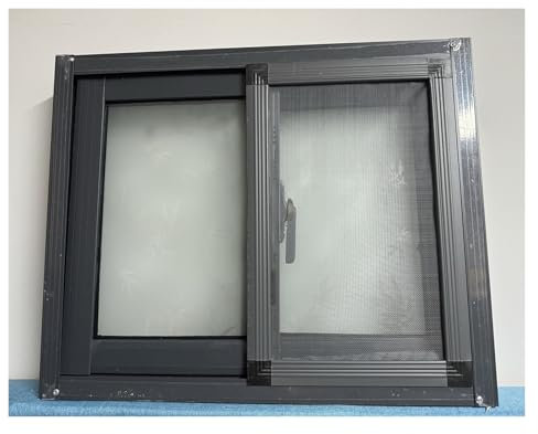 Generico Finestre scorrevoli per seminterrato Nere e Bianche, Finestra Scorrevole Orizzontale Larga 20 22 24 26 28 30 32 34 36 38 40 Pollici con zanzariera, per capannoni, Garage, Casette, fienili, v