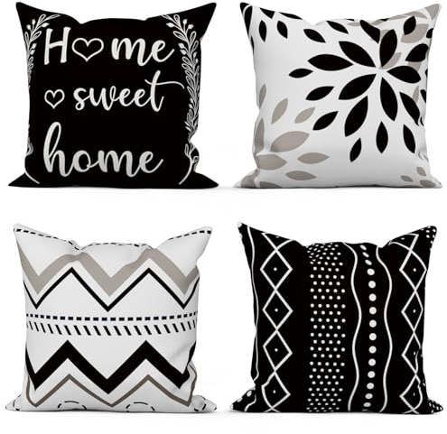 ASDCXZ Schwarz Kissenbezug 40x40 cm 4er Set, Modern Schwarz Grau Weiß Geometrie Quadratisch Sofa Dekokissen Kissenbezüge Kissenhülle Waschbar Polyester Textil Outdoor Kopfkissenbezug Kissen Bezug