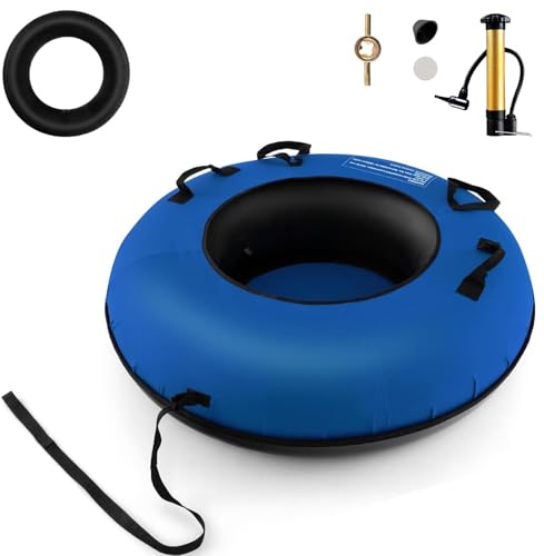 Kensbro Trineo para adultos, trineo inflable para adultos, neumáticos de nieve, neumáticos de trineo con correa de arrastre extraíble, bomba de neumáticos para niños y adultos
