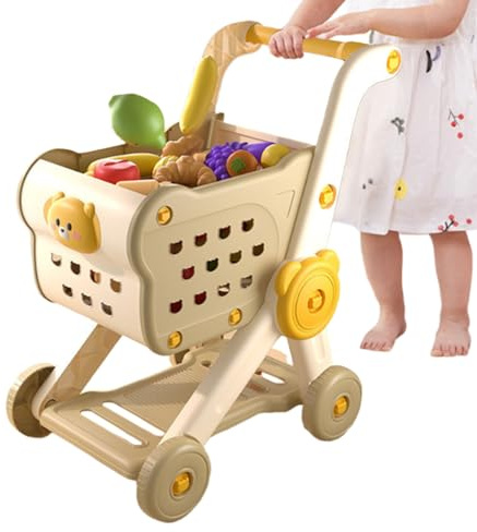 Kinder Einkaufswagen - Einkaufswagen Spiellebensmittel Set - Vorschulspiel Küchenaktivität Interaktiv Pädagogisches Spielzeug Für Kinderspiele