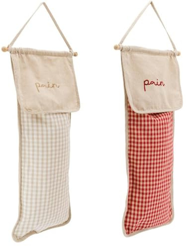 AUBRY GASPARD - Sac à Pain Murale Lin et Coton - Motif Carreaux Vichy - Anse Pratique - Idéal Rangement et Conservation Pain - Élégant et Fonctionnel Cuisine - Vendu à l'unité en Coloris Assortis