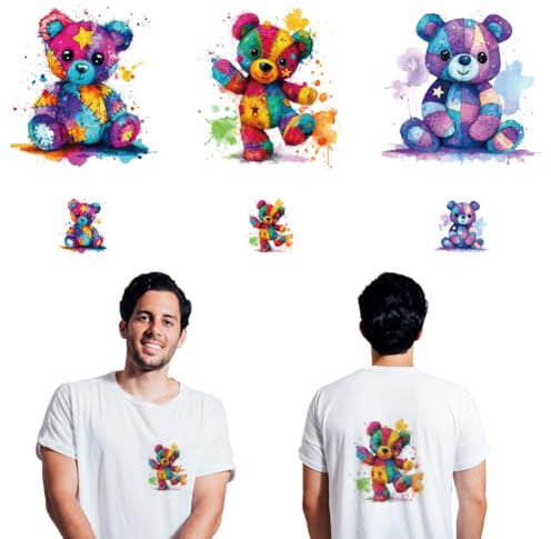 arricraft 6 Blatt Stoffbügelaufkleber Bunte Graffiti Bären Aufkleber Zum Aufbügeln Für DIY T Shirts Jeans Rucksäcke Familienkleidung Hüte Und Applikationen
