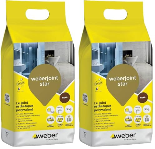 Weber Mortier joint carrelage décoratif hydrofugé, spécial intérieur et extérieur, largeur 2 à 10mm, 5kg, moka, WEBERJOINT STAR (Lot de 2)