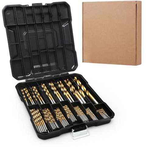 LOMUG HSS Bohrer Set 99-Teiliges, Titan-Spiralbohrer-Set in 14 Größen von 1mm bis 10mm, Edelstahl Bohrer Bohrmaschine Zubehör für Holz, Metall, Kunststoff in Aufbewahrungskoffer