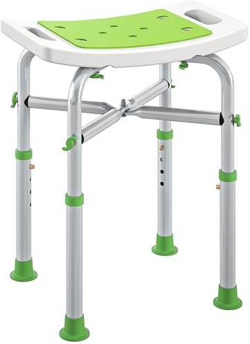 HOMCOM Tabouret de Douche Chaise de Douche siège de Douche pour Personnes âgées et handicapées - Assise rembourré et réglable, Patins à ventouses antidérapants, en Aluminium Charge Max. 150 kg (Vert)