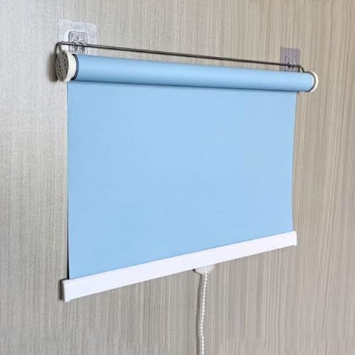 Sh000ad Blackout Roller Blinds with Spring System,No Drill,Retractable Roller Shades,Adhesive Hooks Roll Up Window Blinds,for Bathroom Office Sunroom,Opaque Privacy,Width x Height (35cm x 150cm,Blue)