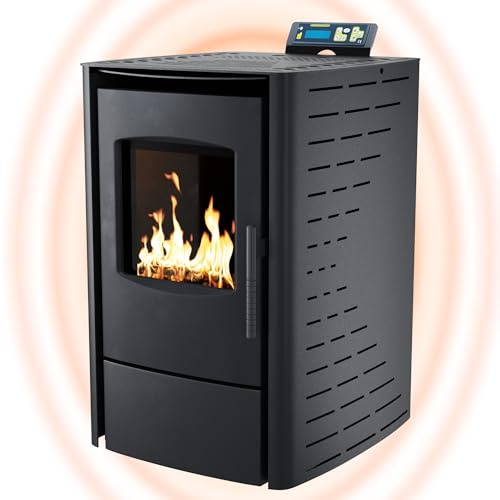 UMBRELLA® P6 Pelletofen 6 kW A+ bis 120 m³ – Auto-Reinigungszyklus, ECO-Modus, Wochenprogramm & mechanische Reinigungsunterstützung – Schwarz