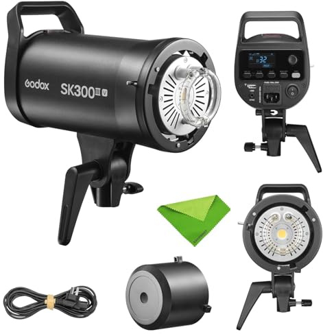Godox SK300IIIV SK300III-V Kit Flash da Studio 300Ws 2.4G, Luce Modellante LED 10W, Sistema Wireless Godox X Integrato, Attacco Bowens, Trigger per Fotografia in Studio, Ritratti, Moda 110-120V