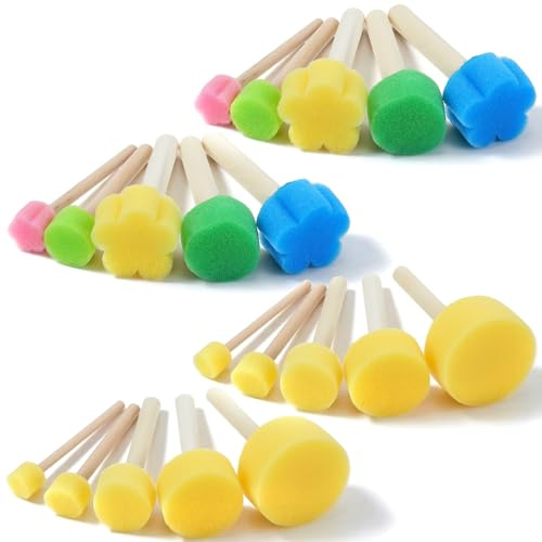 Elegaperma 20 stycken runda svampborstar, skumborstar, färgglada svampar, runda med trähandtag, noppborste för målning för målning, hantverk och gör keramik själv, 10 storlekar