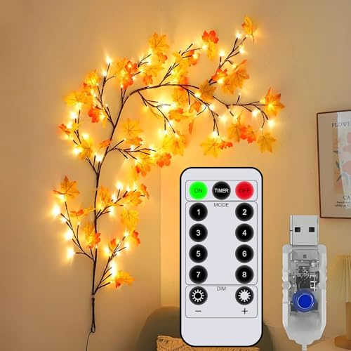 ALEENFOON Ahornblatt Zweige Lichter für die Wand, 144 LED Lichterzweige mit Fernbedienung, Timer, 8 dimmbare Modi, für Wanddeko Wohnzimmer, Zimmer Deko, Deko Wand, Thanksgiving (230 cm)