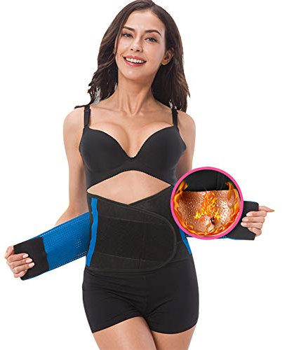 Trainingsgürtel Unisex Bauchweggürtel Verstellbarer Fitnessgürtel Damen Herren Sport Taillengürtel Unterstützung mit Doppelverschluss Bodybuilding Lendenwirbelstütze mit Kletterverschluss Blau L
