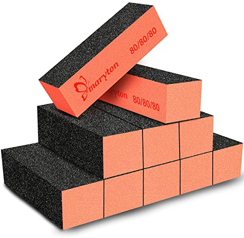 Maryton Sanding Blocks, 80/80 Grit Buffer Files for Acrylic Nails Kit Manicure Tool 10 PCS (Black Orange) | Professional Buffing Blocks, Salon Grade, Manicure Tools Kit, Black Orange