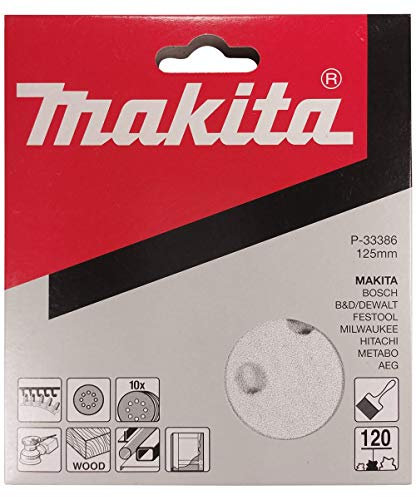 Makita 20 Piece - 120 Grit Sanding Discs For 5 Random Orbit Sanders - For Fine Sanding of Wood, Metal & Plastic | 8 Hole Hook-And-Loop Sandpaper