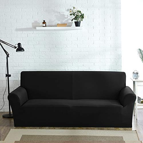 OKJK Elastischer Sofabezug, Für Wohnzimmer Sofa Protector, Sofaüberwurf Möbel Sessel Modern,Stretch Couch überzug Baumwolle (Black,3seater 190-230cm)