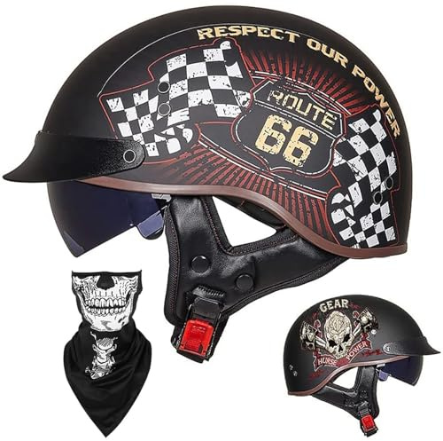 Casque Moto Demi Bol Brain - Cap RéTro Harley Jet Certifié ECE pour Cruiser, Chopper, Scooter avec Lunettes IntéGréEs et DéGagement Rapide - Unisexe