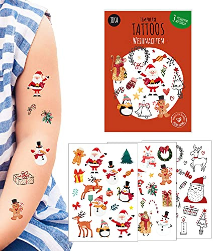 Hautfreundliche Kindertattoos für Adventskalender & Weihnachten, 3 Bögen vegane Tattoo-Kinder I Kinder Tattoos I Kindertattoos I Tattoos zum Aufkleben I Kleinigkeit Nikolaus