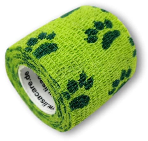 LisaCare Haftbandage Hund - 12 Rollen 5cm breit | Pflasterboxen für Haustiere & Pferde - kohäsiv, selbsthaftend, sensitive - Riesige Farb- & Motivauswahl (Pfote Grün)
