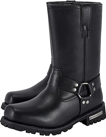 Dream Apparel Men's 11in Harness Motorcycle Riding Boots for Biker, Square Toe Waterproof Black PU Leather Mid Calf Boots Knee High Footwear, Size 11
