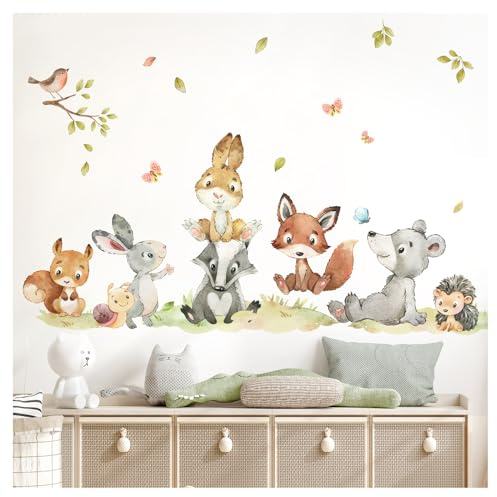 Little Deco Wandsticker Waldtiere Set Wandtattoo Kinderzimmer Hase Fuchs AST Babyzimmer Wandaufkleber Wanddeko DL956-4