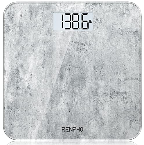 RENPHO Digital Bathroom Scales for Body Weight, Weighing Scale with High Precision Sensors Accurate, Bathroom Scales Weight Machine for People, LED Display, Step-On (ST/LB/KG), Concrete, Core 1S