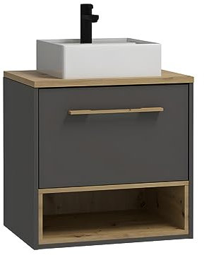 Vente-unique-Mobile per bagno sospeso con lavabo da appoggio 60 cm Antracite - YANGRA