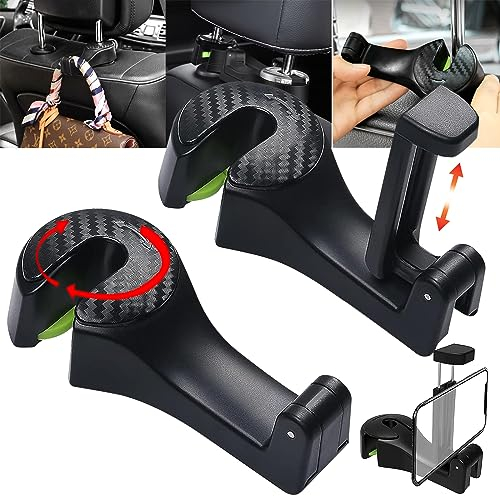 truee 2 Stück 2 in 1 Autositz Haken Halter, 360°Drehung Haken für Autositze, Multifunktionaler Auto Haken, Kopfstützenhalterung Auto Haken, Maximale Tragfähigkeit 10kg, für Lebensmittel, Handtasche