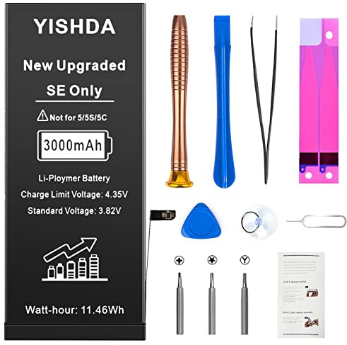 【3000MAH】 Akku für iPhone SE,YISHDA Upgraded Ersatzakku für iPhone SE 2016 1. Generation (A1662/A1723/A1724) mit professionellem Reparaturwerkzeug Kits……