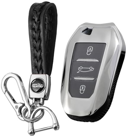 KUNIO Autoschlüssel Hülle Passt für Peugeot 308 408 508 2008 3008 4008 5008 Passt für Citroen Grand C4 Picasso C4L C6 C3-XR Schlüsselhülle TPU Schlüsselcase Schlüsselanhänger 3 Tasten A Silber