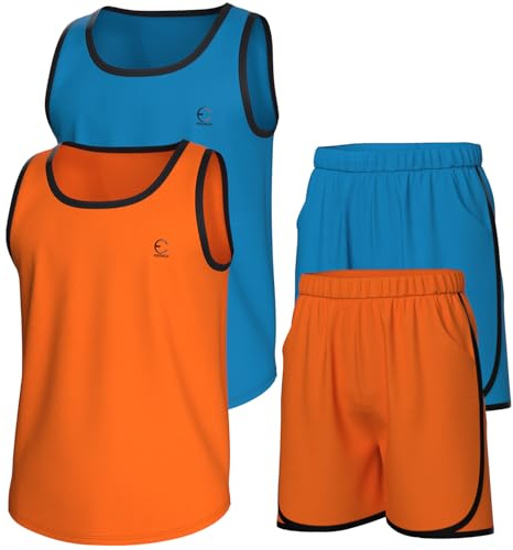 Essenclo pojkar kläder set, atletisk rund hals ärmlös t-shirt och pojkar korta set kläder med fickor 4 st - storlek 3-16, Set-8, 11-12