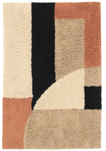 RugVista Cadiz Badematte, Rechteckig, 60 x 90 cm, Beige/Terracotta | Moderne, Niedriger Stapel, Maschinenwäsche, Oeko-Tex 100, Badezimmer