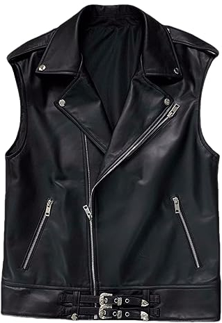 Hdhdeueh Damen Lederweste Schaffell Leder Weste Reißverschluss Schwarz Casual Motorrad Westen, 22012 schwarz, 42