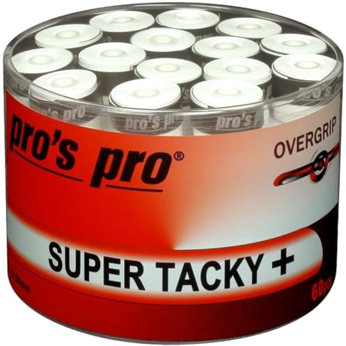 Overgrip Super Tacky Tape Plus Tennis Pros Pro - Cinta de Agarre (60 Unidades), Blanco
