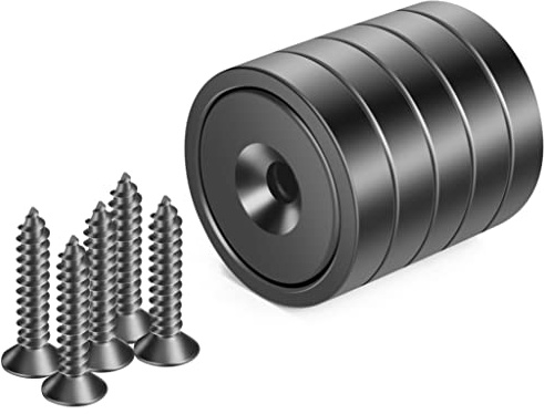 Neosmuk Neodym Magnete mit Loch, 50kg Extra Stark, Runde Magnete zum Anschrauben, Magnet mit Gewinde, Starke Magnete zum Schrauben(5er Set, Schwarz)