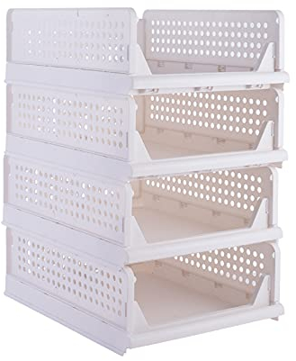 PAIDE P Organizzatore per Armadio Impilabile. Confezione da 4 Scatole Porta Abiti. Cassetti Pieghevoli in Plastica. Le Scatole Organizer Risparmiano Spazio. (S (44x34x14))