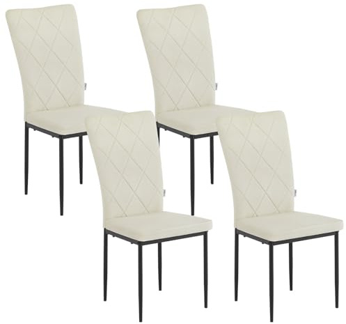 WOLTU Esszimmerstühle 4er Set, Küchenstühle mit hoher Rückenlehne | Bezug aus Samt, Metallbeinen, bis 150 kg belastbar, für Esszimmer Küche Wohnzimmer Büro, Creme