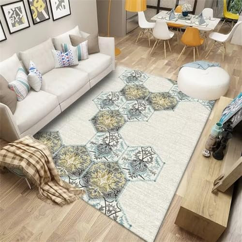 Bettumrandung Teppich 3 Teilig Bettvorleger Schlafzimmer Rutschfest Sechseckiger Schlafzimmerteppich Mit Botanischem Vintage-Muster Milbenabweisend Grau 100X160Cm Teppich Schreibtisch 3Ft 3.4''X5Ft 3'