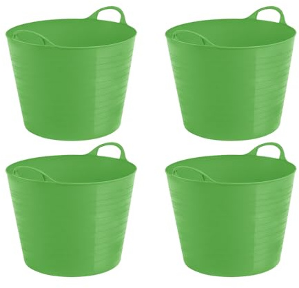 (Pack Of 4) - LIME GREEN 26L Litre SMALL Robust Polyethylene Flexi Tubs Multipurpose Flexible Rubber Storage Container Toys Bucket, Laundry Basket Ideal For Home & Gardening - Made In UK