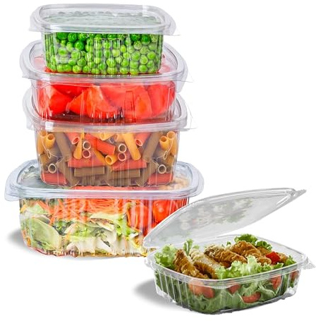 Envases de Plastico para Alimentos - Pack de 50 Unidades para Comida Desechables - Recipiente con Tapa Apto para Microondas y Lavavajillas - Contenedores Hermeticos Reutilizables PP Eco (375 ml)