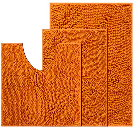 UHOUSEST Badematte rutschfest, Weicher Badezimmerteppich-Wasserabsorbierend Badematte, Maschinenwaschbar Badvorleger, für Badewanne und Toilette-Orangen 3 Stück