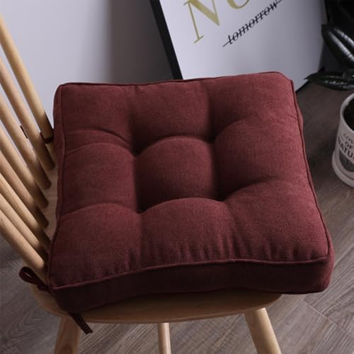 Bettschlange 2er Set Stuhlkissen mit Bändern, Sitzkissen Boden für Indoor und Outdoor, Waschbare Stuhlauflage für Bank und Stuhl, Bodenkissen für Zuhause Büro Küche Esszimmer,Weinrot,Quadrat, 45x45cm